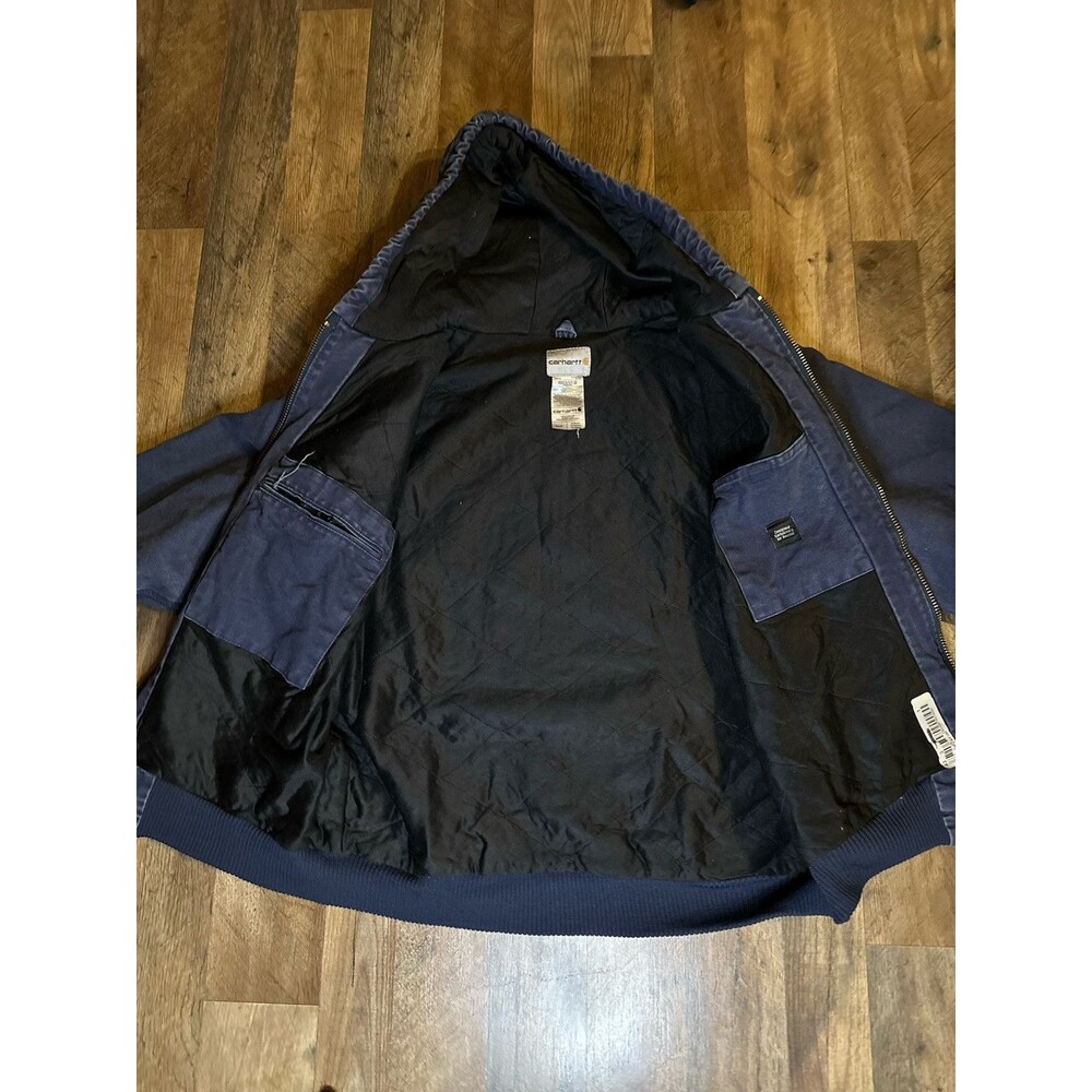 Vintage Faded & Distressed Navy Carhartt Hooded Canvas Work Jacket - Picture 7 of 8